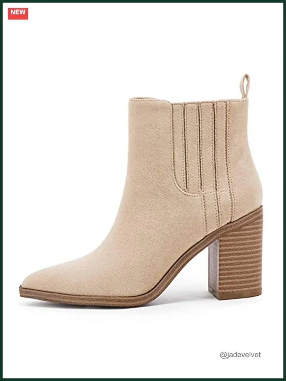 Womens Ankle Boots Slip On Pointed Toe Chunky Block Mid Heel Faux Leather